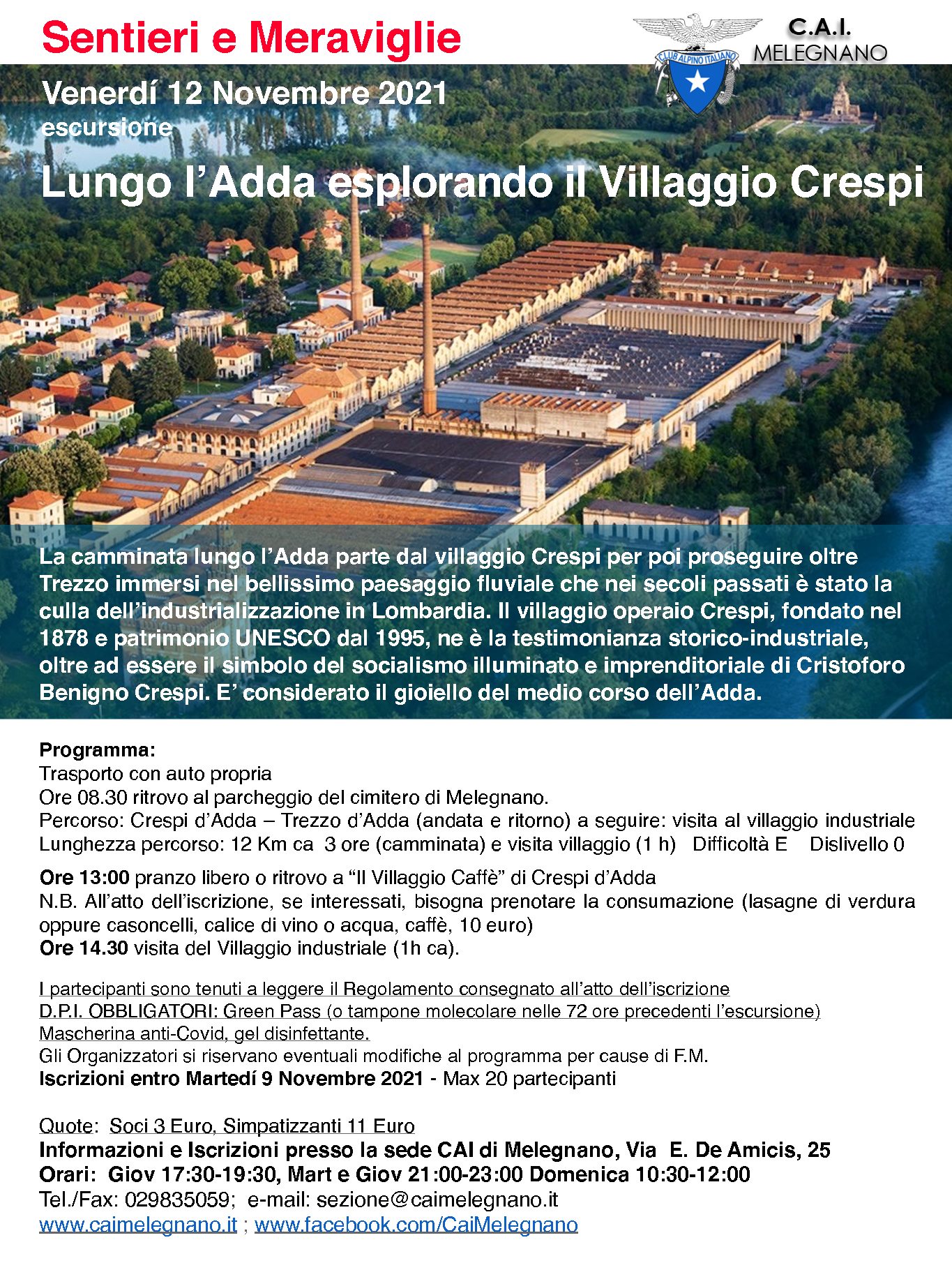 Escursione lungo l’Adda esplorando il Villaggio Crespi