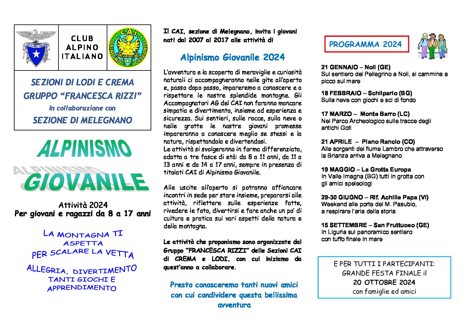 Programma Alpinismo Giovanile 2024