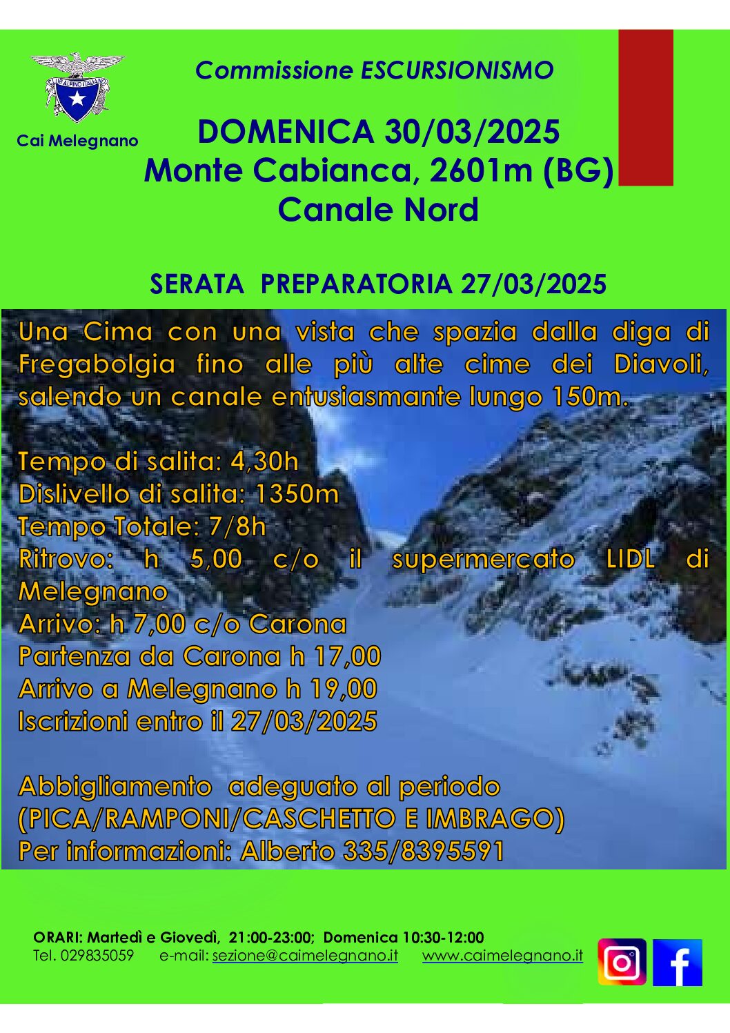Escursione Monte Cabianca, 2601m (BG) – Canale Nord