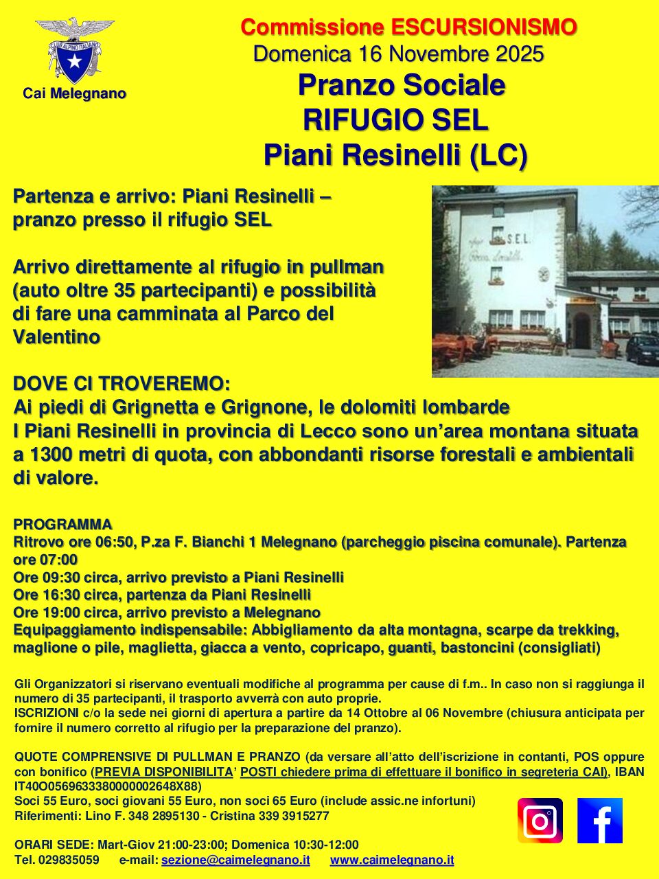Pranzo Sociale RIFUGIO SEL Piani Resinelli (LC)