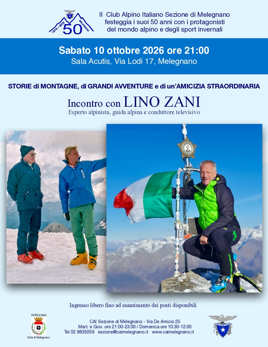 Incontro con LINO ZANI, esperto alpinista, guida alpina e conduttore televisivo